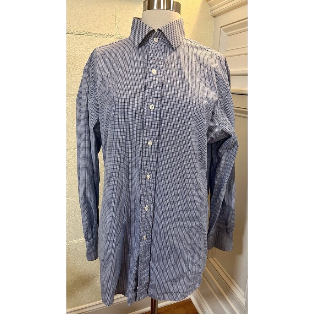 Polo Ralph Lauren Button Up Shirt 16 32/33 Blue White Regent Classic Fit